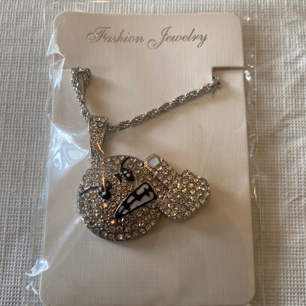 Iced out trendy hip hop jewelry emoji flipping off